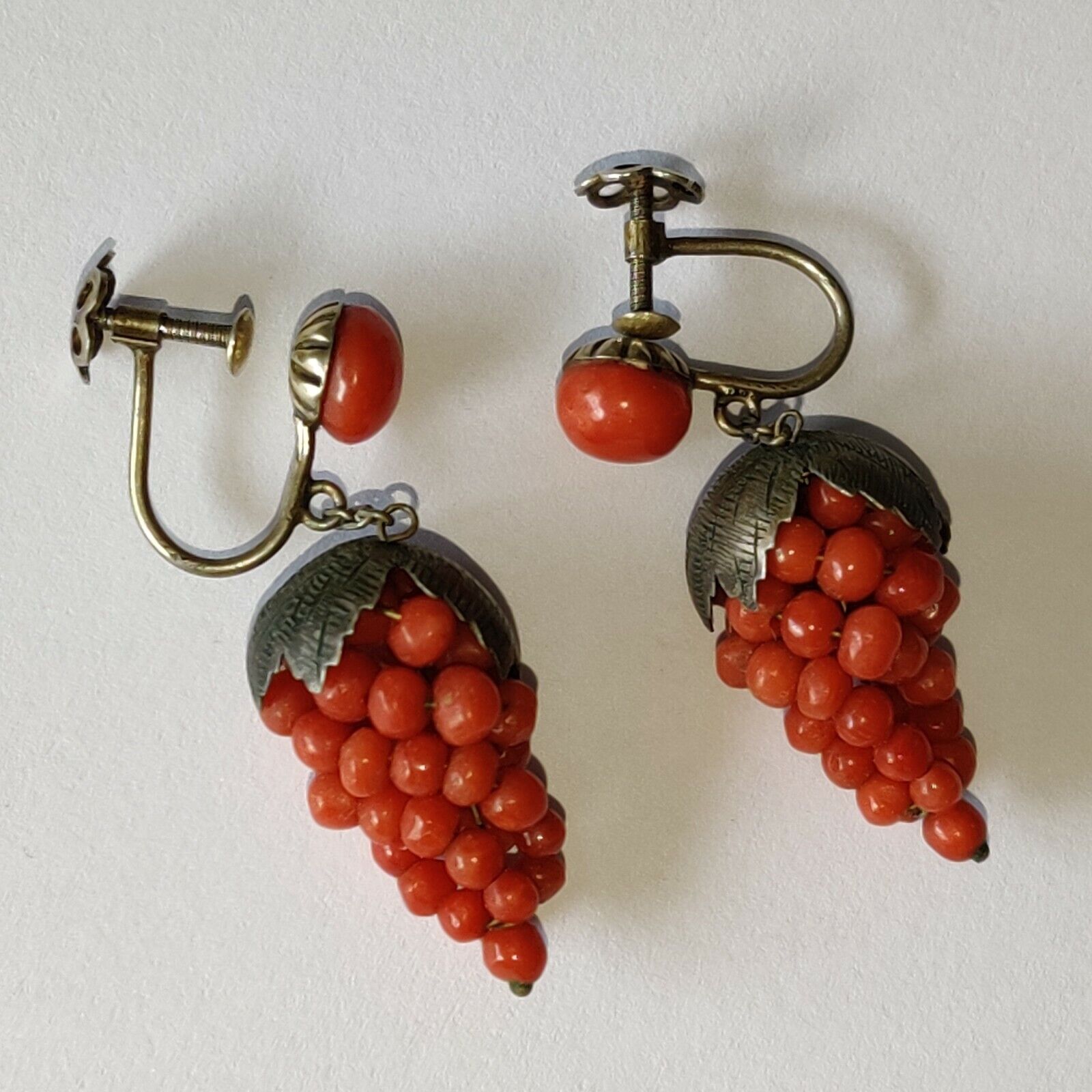1800's Antique Victorian 800 SILVER NATURAL CORAL Earrings