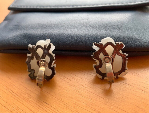 Rare Antique Vintage Yamanaka White Jade Earrings In original? box