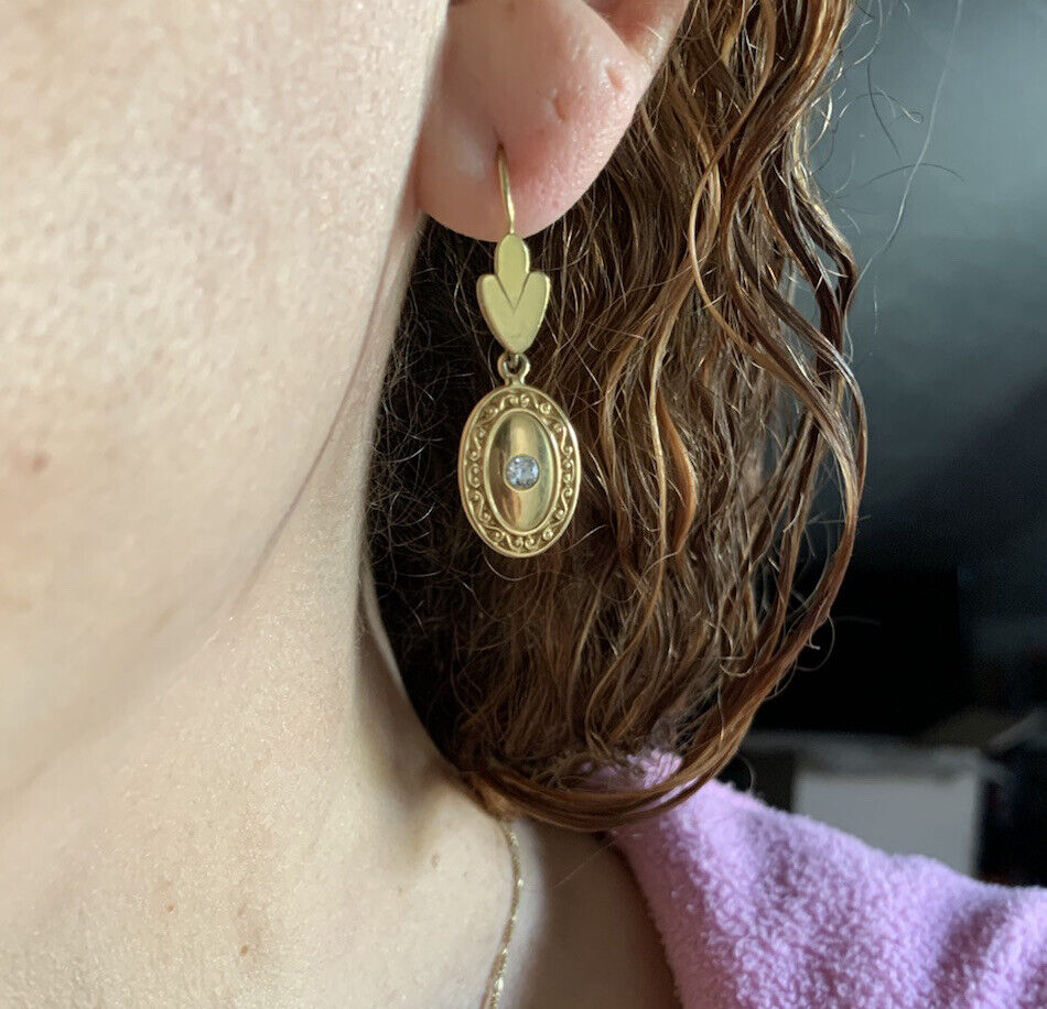 Vintage 1800s 18k Yellow Gold Dangle Drop Earrings