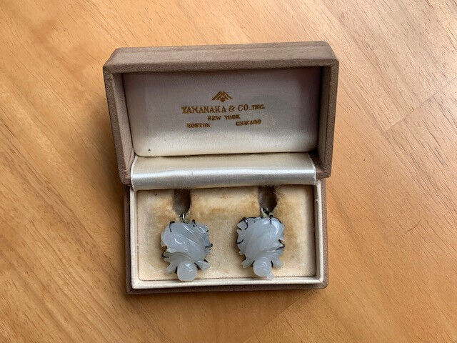 Rare Antique Vintage Yamanaka White Jade Earrings In original? box