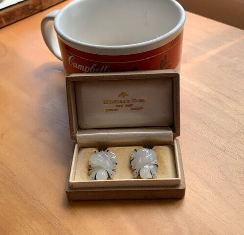 Rare Antique Vintage Yamanaka White Jade Earrings In original? box