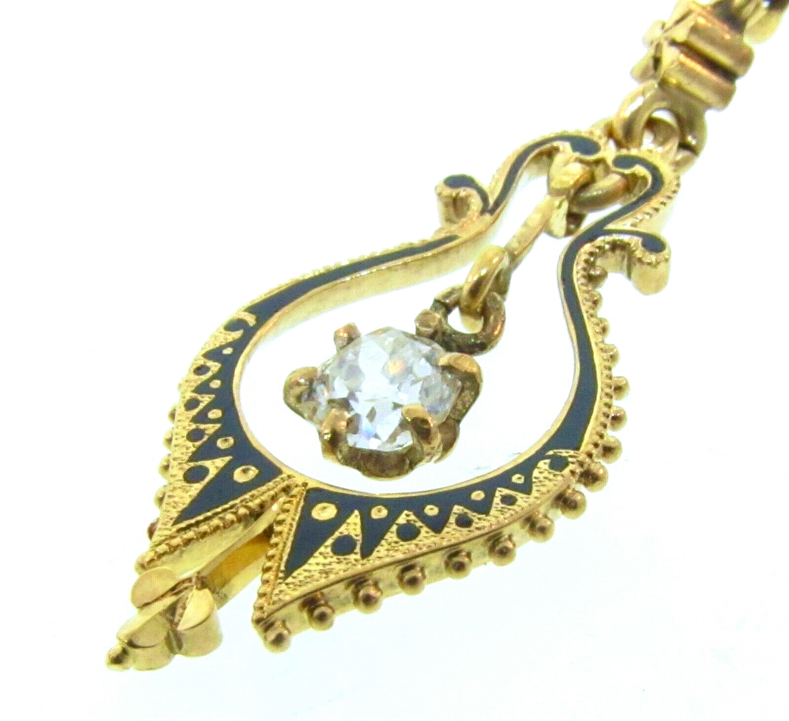 Antique Victorian 1800's 14K Yellow Gold Diamond & Enamel Dangle Earrings