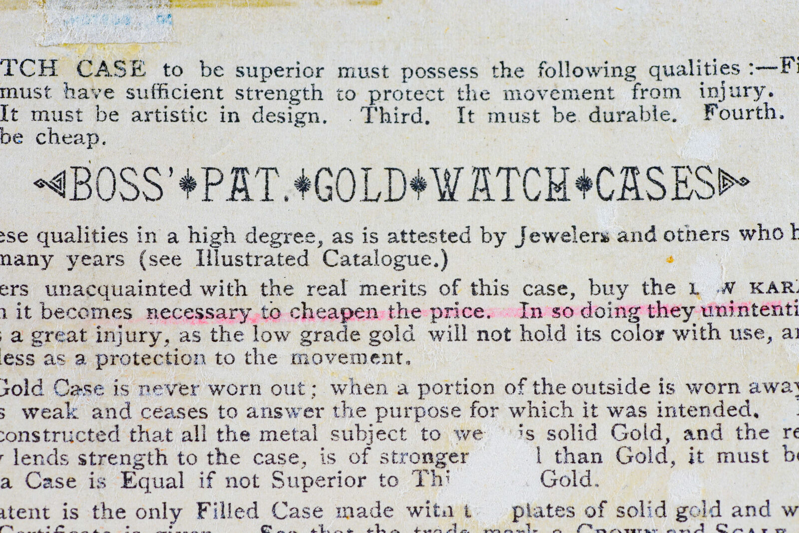 Boss Gold Watch Cases FJ Pratt Jeweler Jackson Michigan 1800s Advertising Card