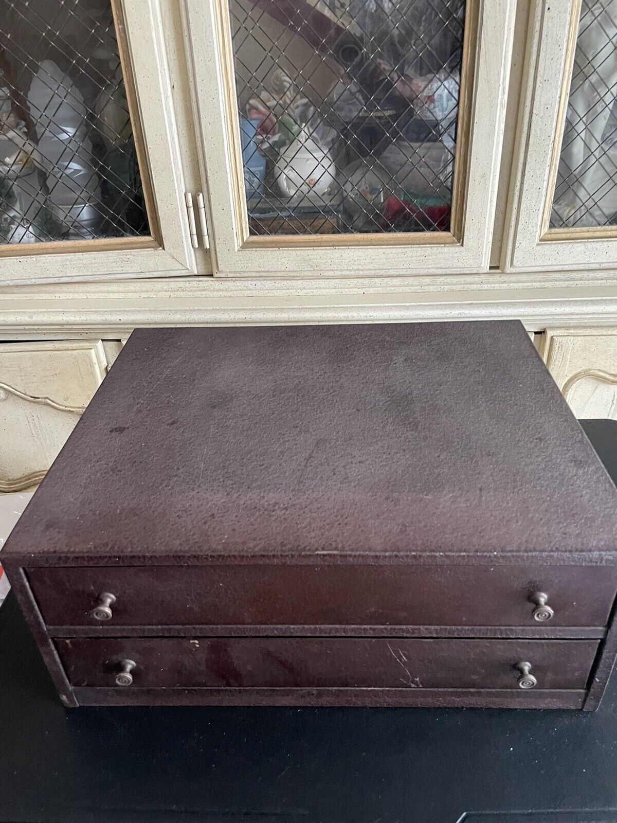 ANTIQUE VTG BOX LOTHROP STEEL CO. CHICAGO 1900’s FILLED w GLASS For WATCHES