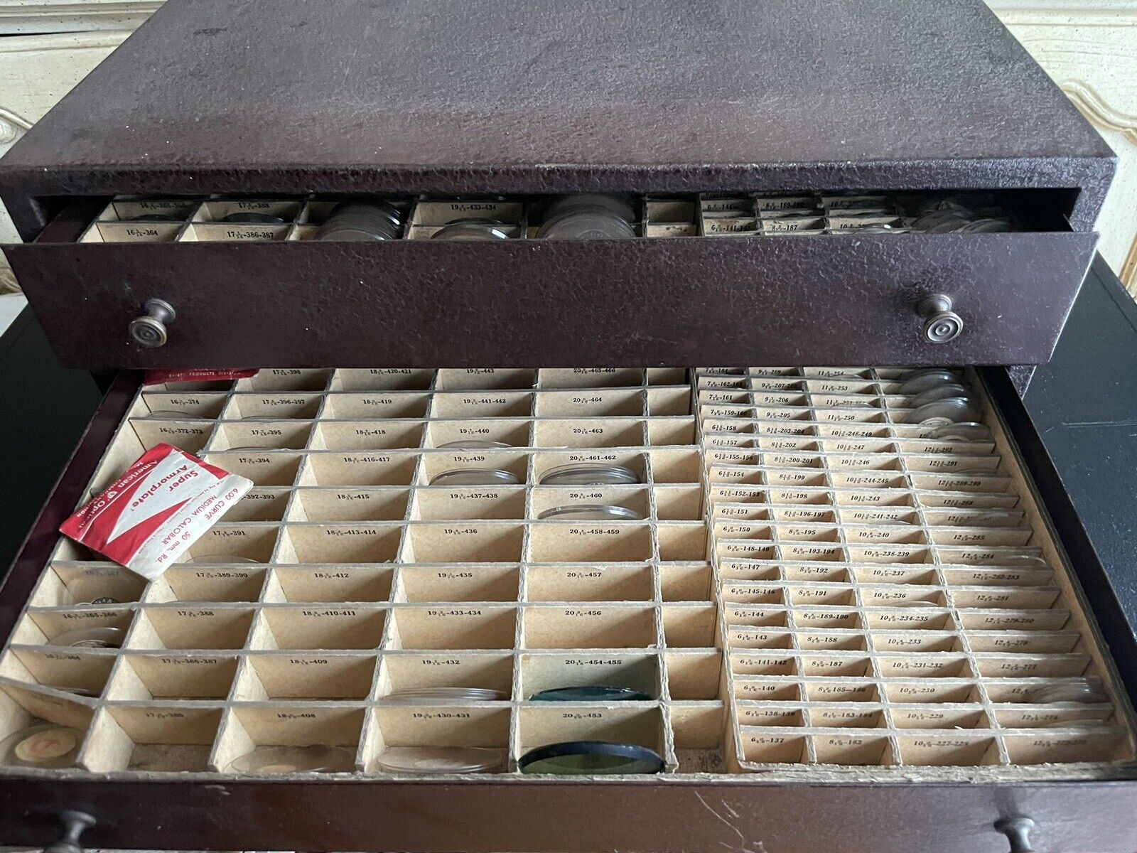 ANTIQUE VTG BOX LOTHROP STEEL CO. CHICAGO 1900’s FILLED w GLASS For WATCHES
