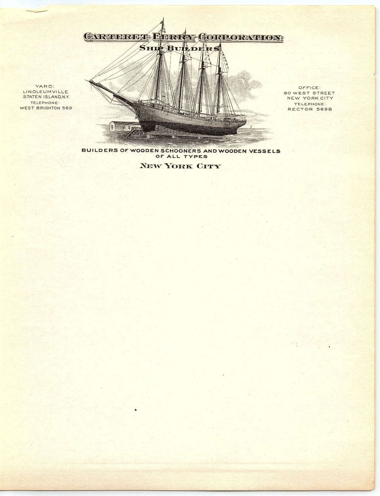 c1900 CARTERET FERRY CORPORATION SHIP BUILDERS NEW YORK CITY LETTERHEAD Z5816