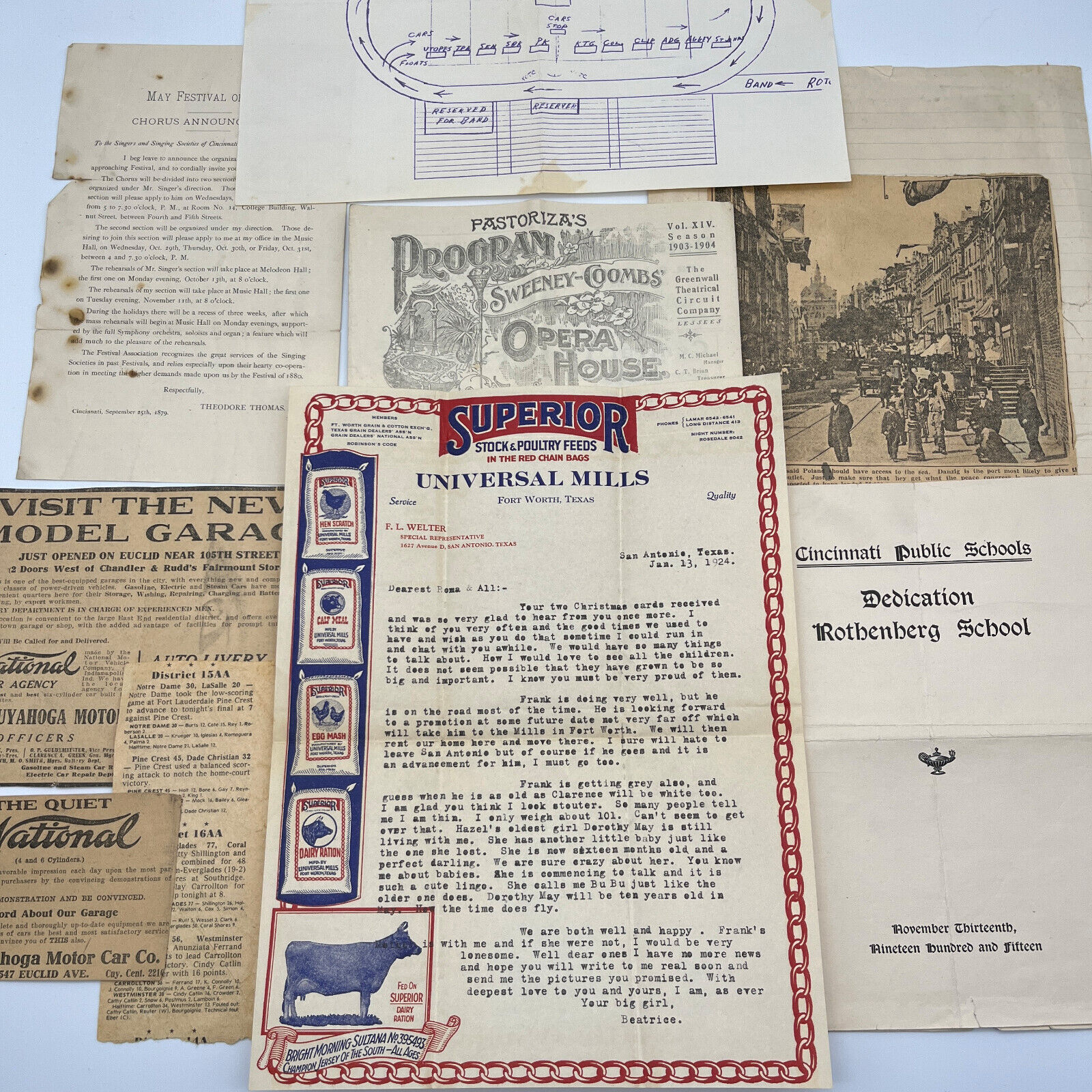 Lot 1800s early 1900's Ephemera Newspaper Clippings Opera May Festival Letter