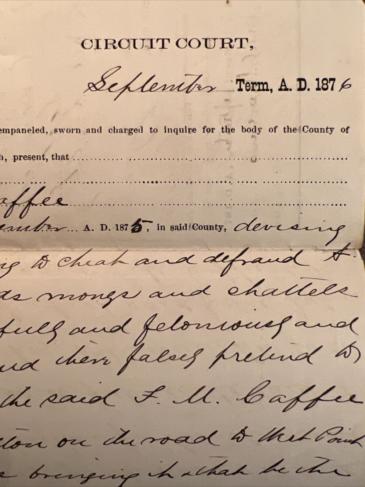 Antique 1800s Ephemera Legal Court Document Grand Jury Indictment Mississippi
