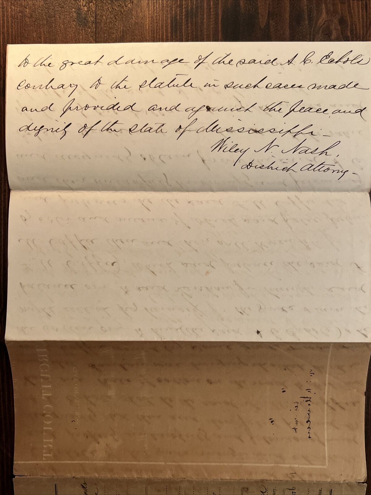 Antique 1800s Ephemera Legal Court Document Grand Jury Indictment Mississippi