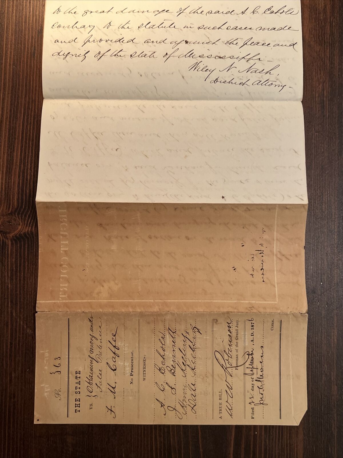 Antique 1800s Ephemera Legal Court Document Grand Jury Indictment Mississippi