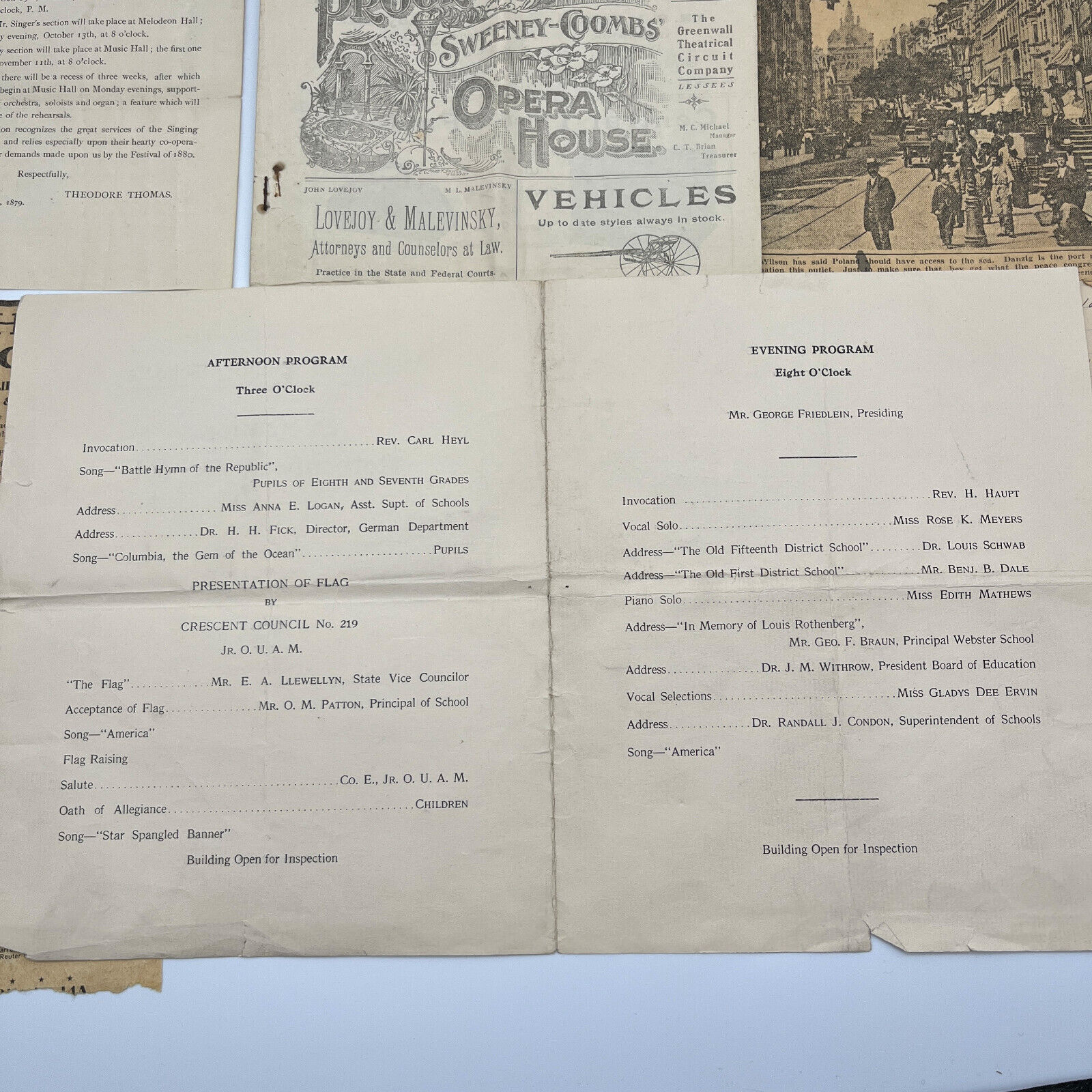 Lot 1800s early 1900's Ephemera Newspaper Clippings Opera May Festival Letter