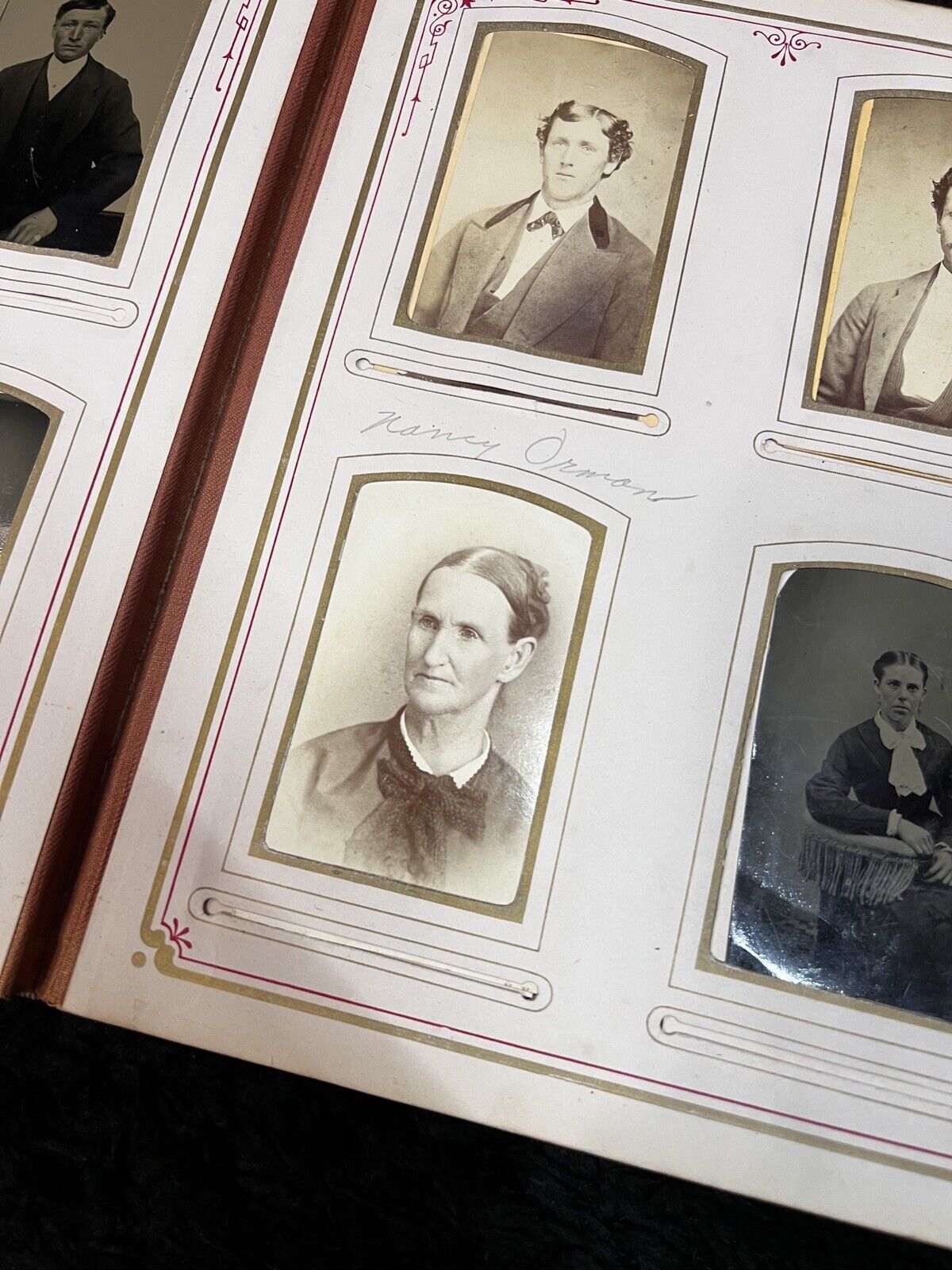 45 Family Photos with First/Last Name Late 1800s in a Red Velvet 'Souvenir' Book