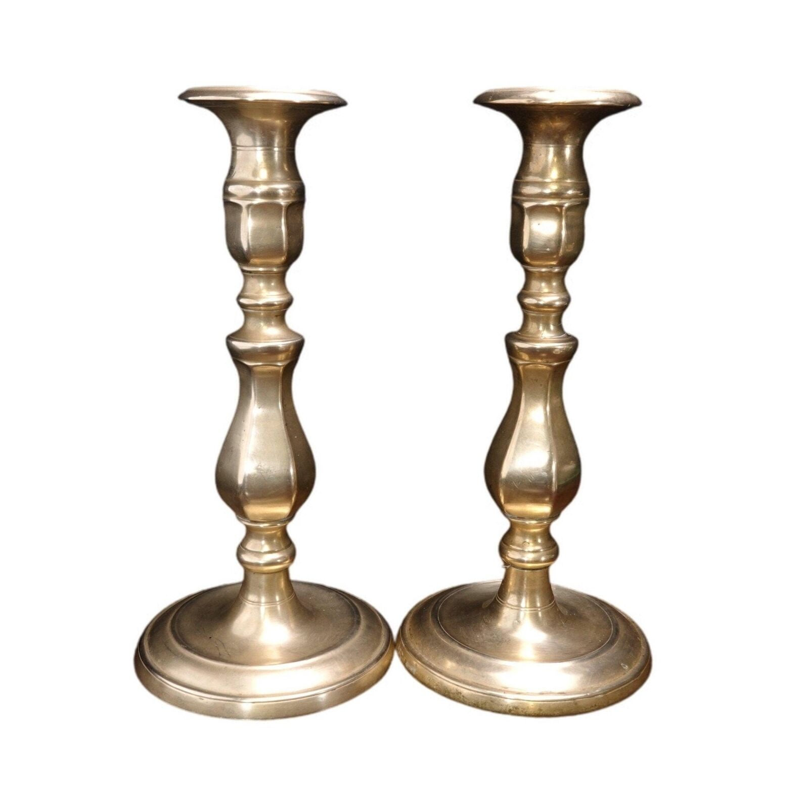 18th Century Heavy Brass Candlesticks Pair