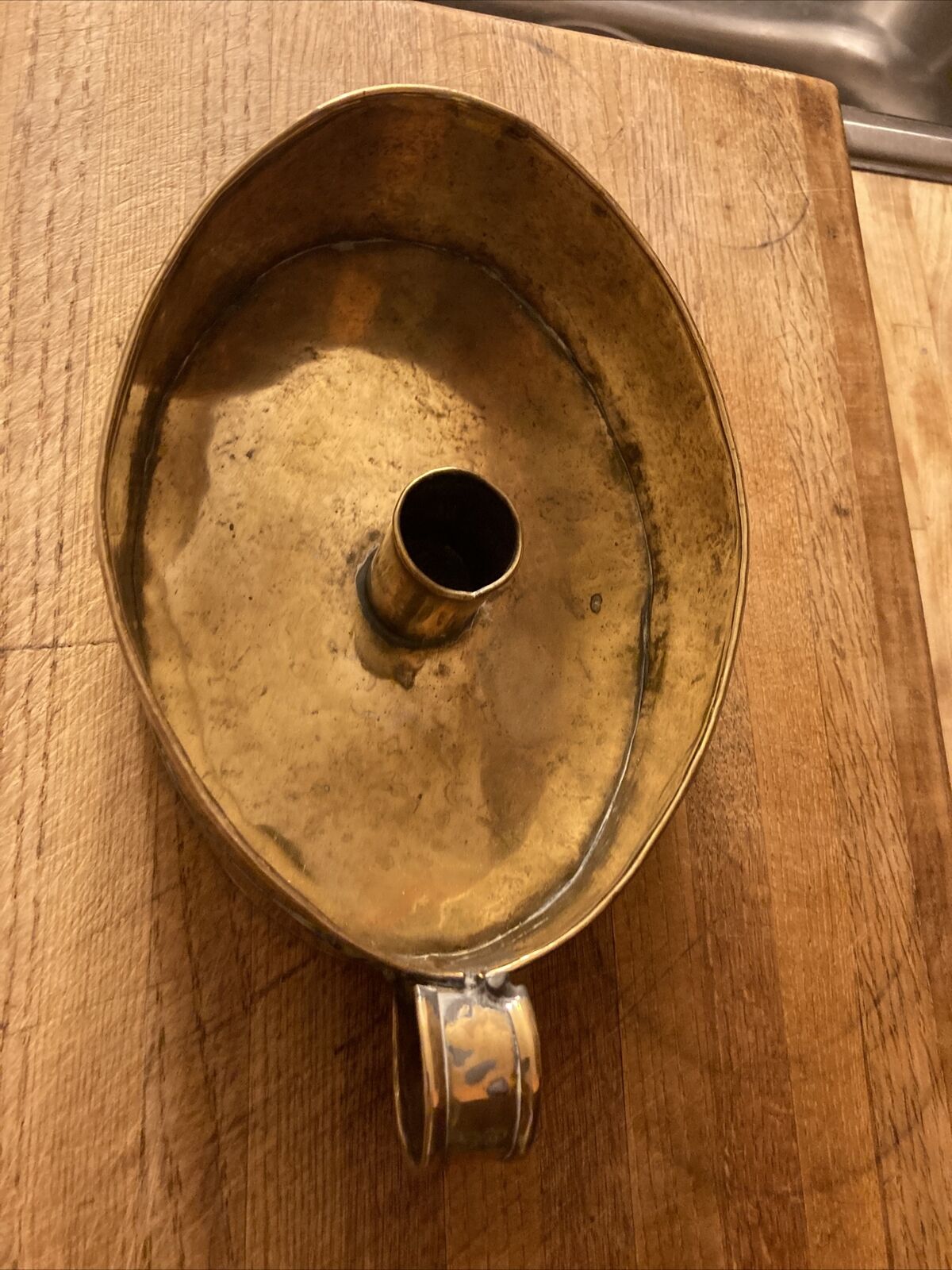 Brass Dutch Chamber Stick Candleholder circa 1700s 8.5”L