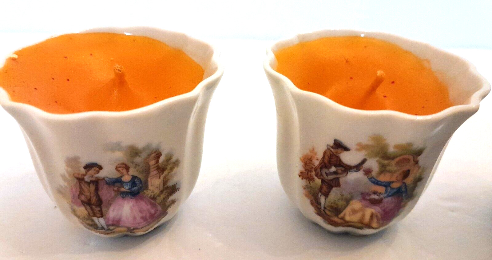 Limoges Porcelain Orange Candle Votive Cups (set of 3)  Design is 1700's Couple