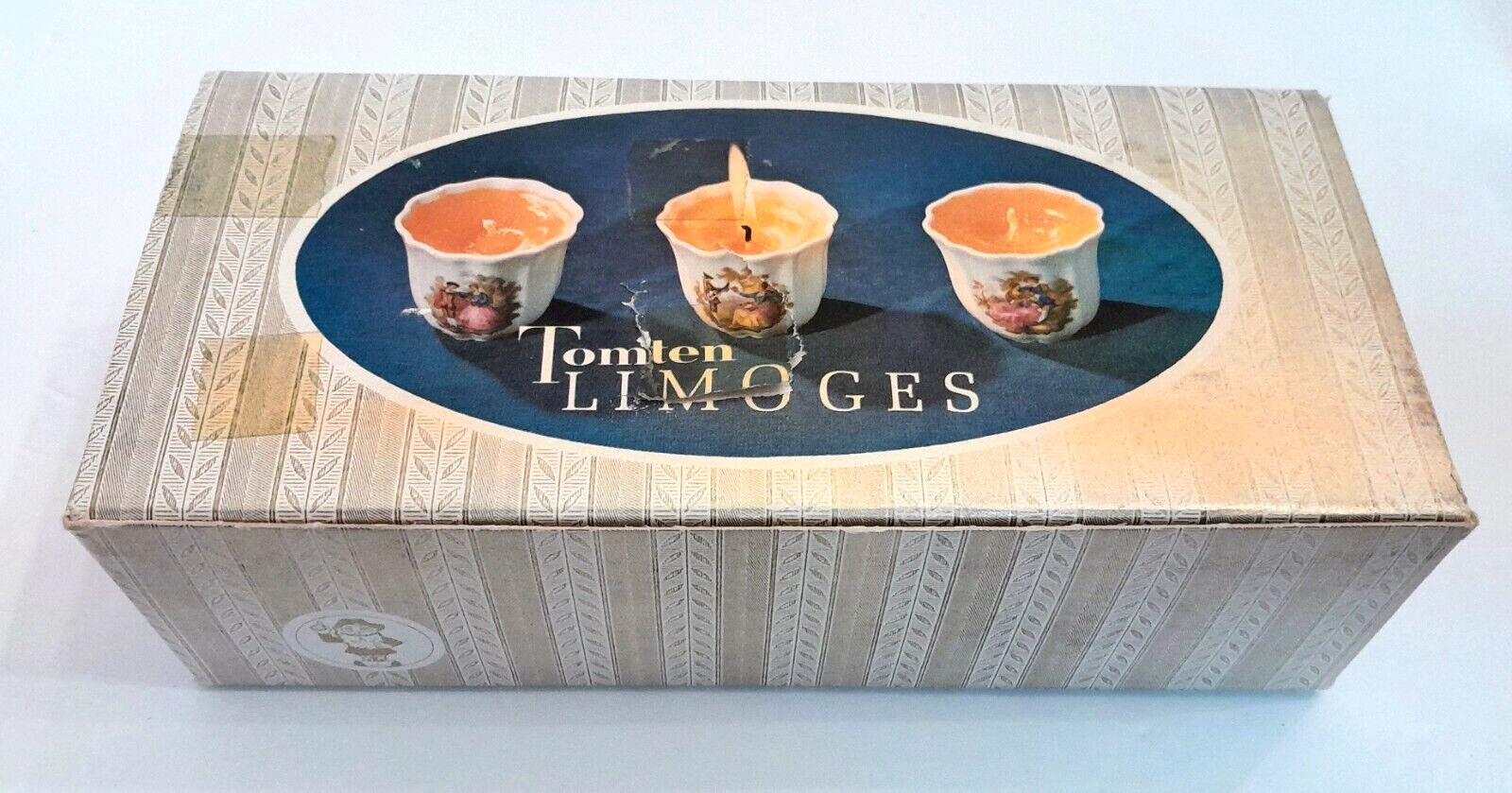 Limoges Porcelain Orange Candle Votive Cups (set of 3)  Design is 1700's Couple