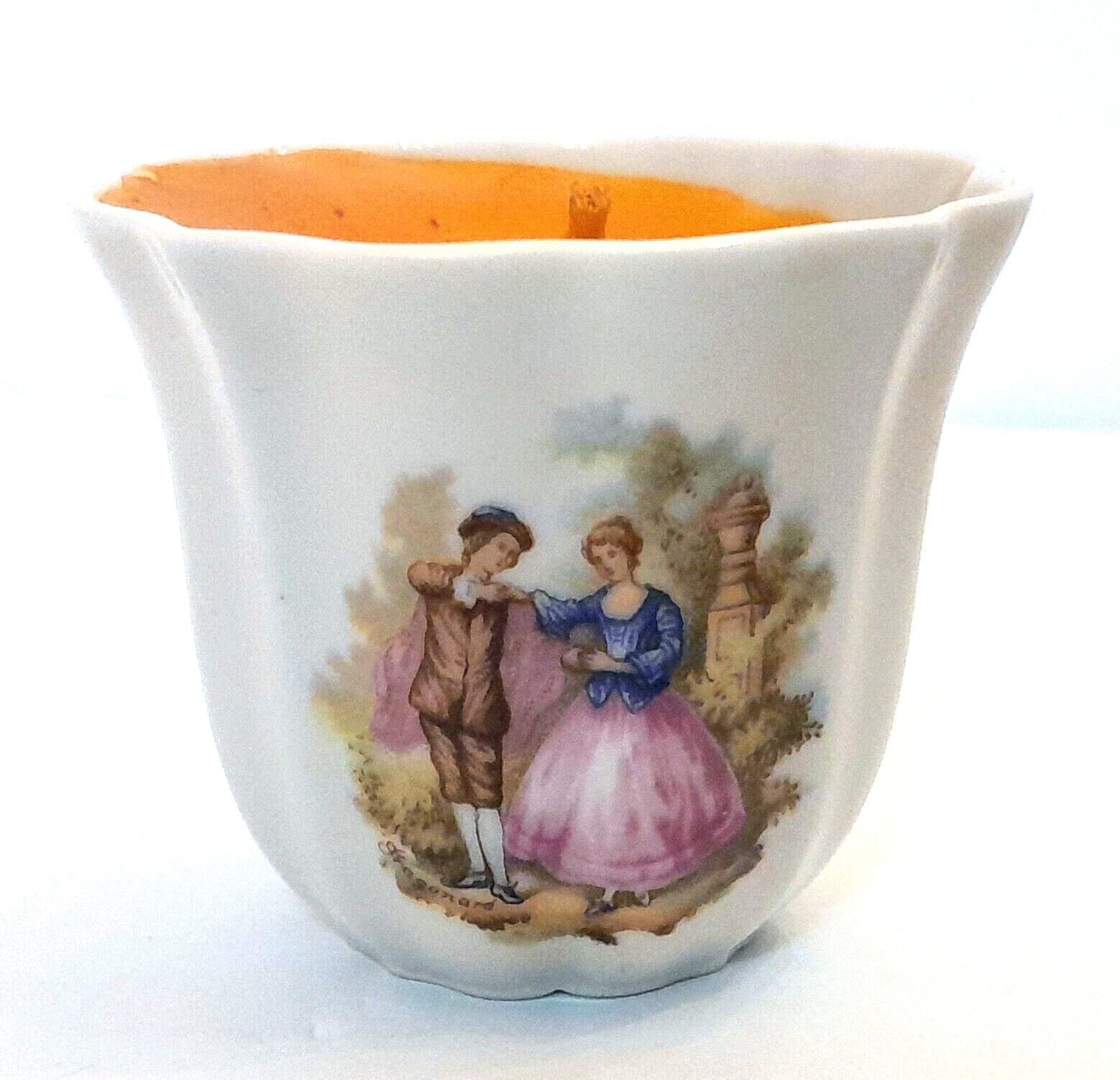 Limoges Porcelain Orange Candle Votive Cups (set of 3)  Design is 1700's Couple