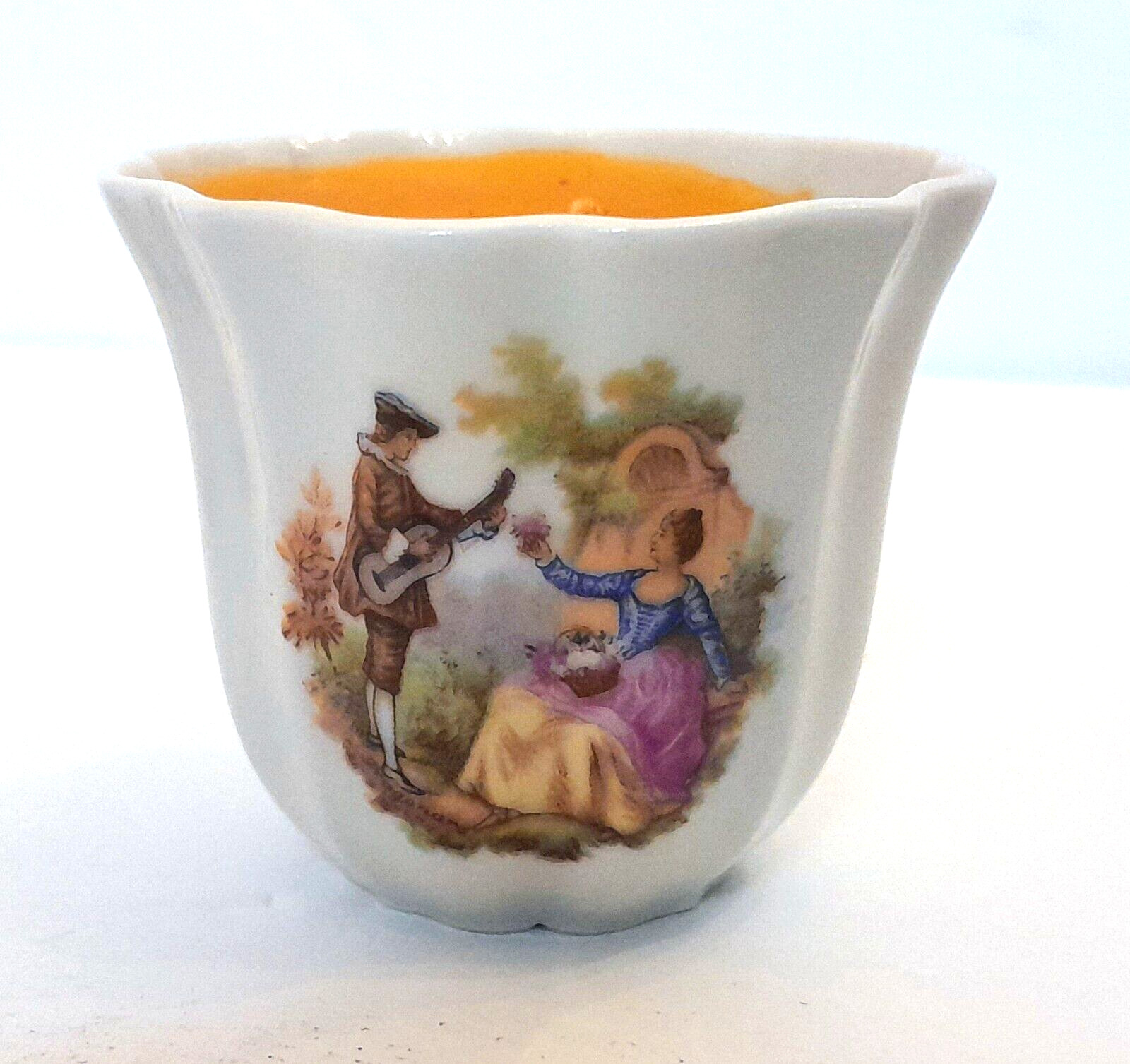Limoges Porcelain Orange Candle Votive Cups (set of 3)  Design is 1700's Couple