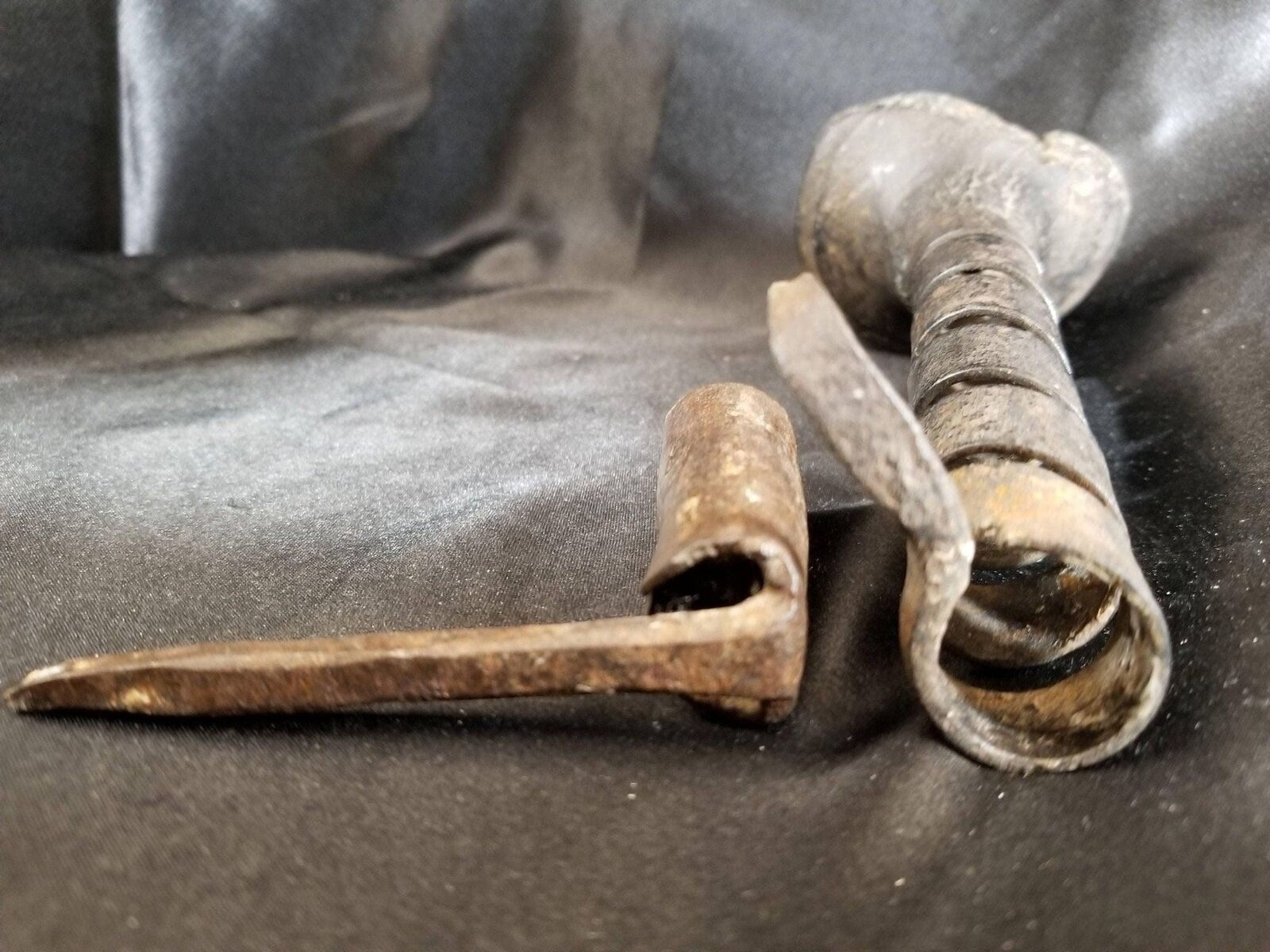 18th Century Spiraled Iron Candlestick and a 1700's Iron Wall Candle Spike