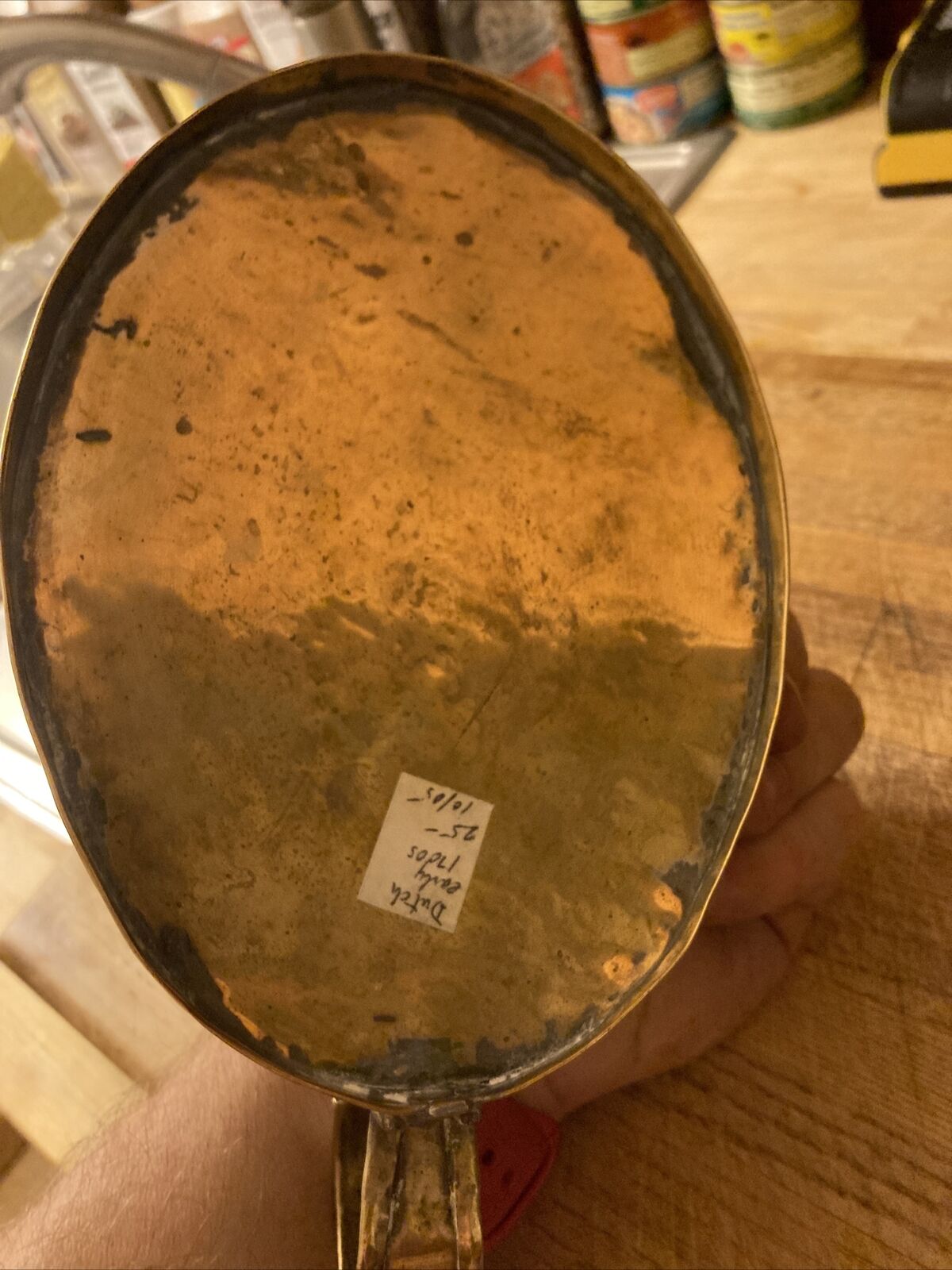 Brass Dutch Chamber Stick Candleholder circa 1700s 8.5”L