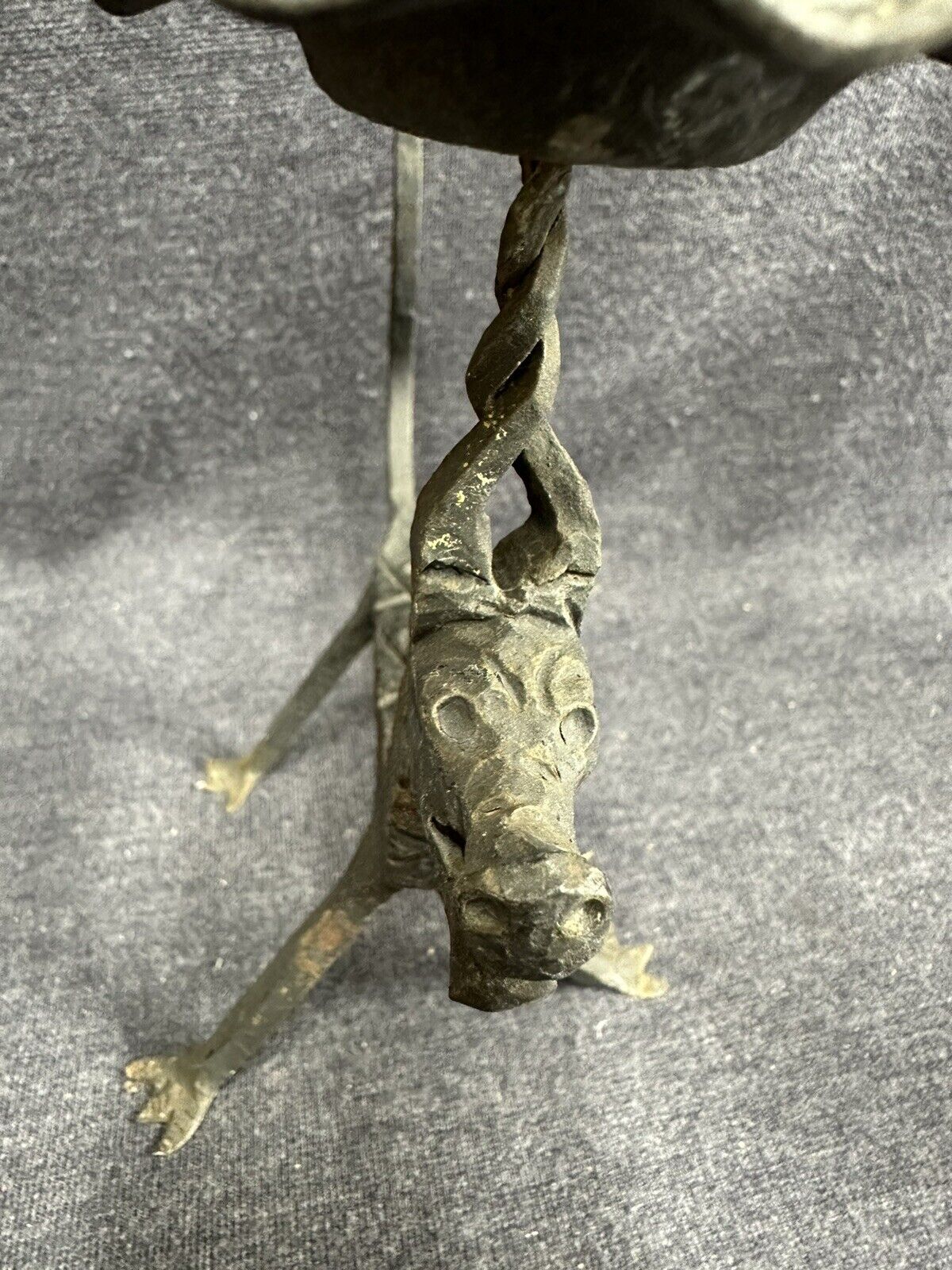 Hand Forged PRIMITIVE 16” High Candle Holder & Snuffer 1700's Style Horse Bird