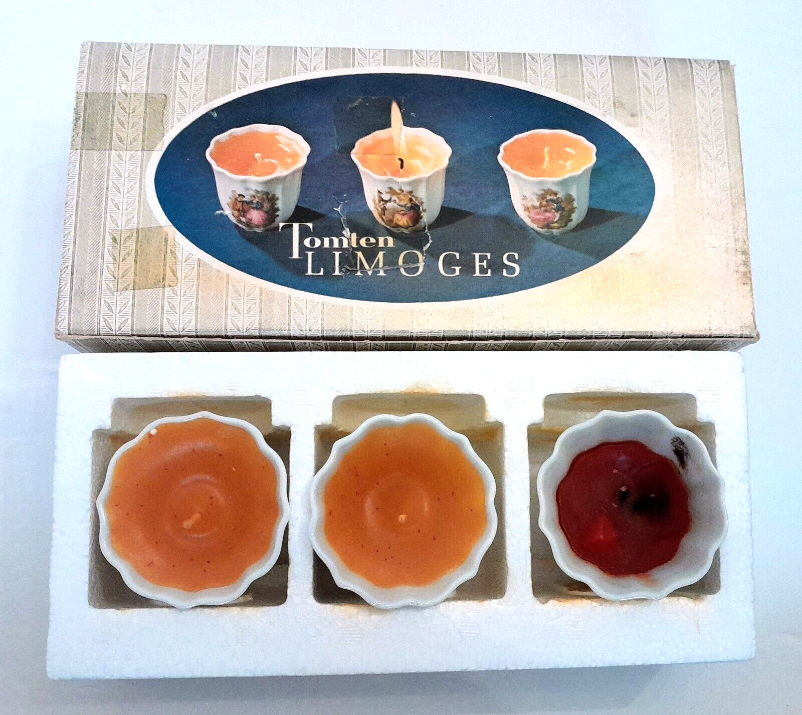 Limoges Porcelain Orange Candle Votive Cups (set of 3)  Design is 1700's Couple