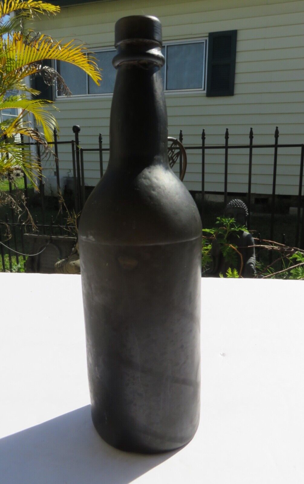 1800’s Opaque Amber Green CGW& 3 Seam Applied Lip Whiskey Bottle