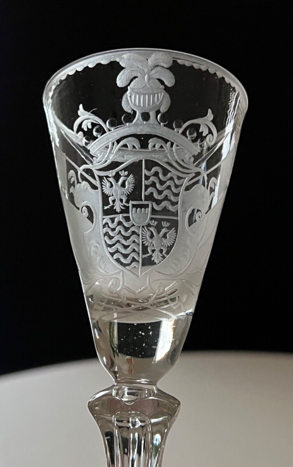 Antique Collectible Engraved Glass Goblet with Coat of Arms 18th Century