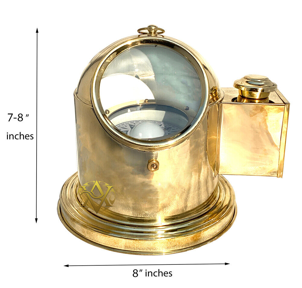 Vintage Ship Binnacle Mount Compass with Oil Lamp Antique Décor Maritime USA Nav