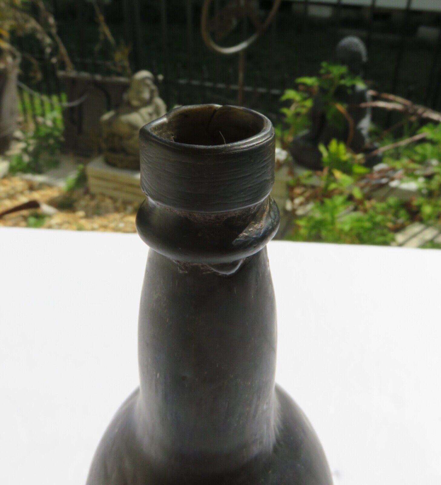 1800’s Opaque Amber Green CGW& 3 Seam Applied Lip Whiskey Bottle