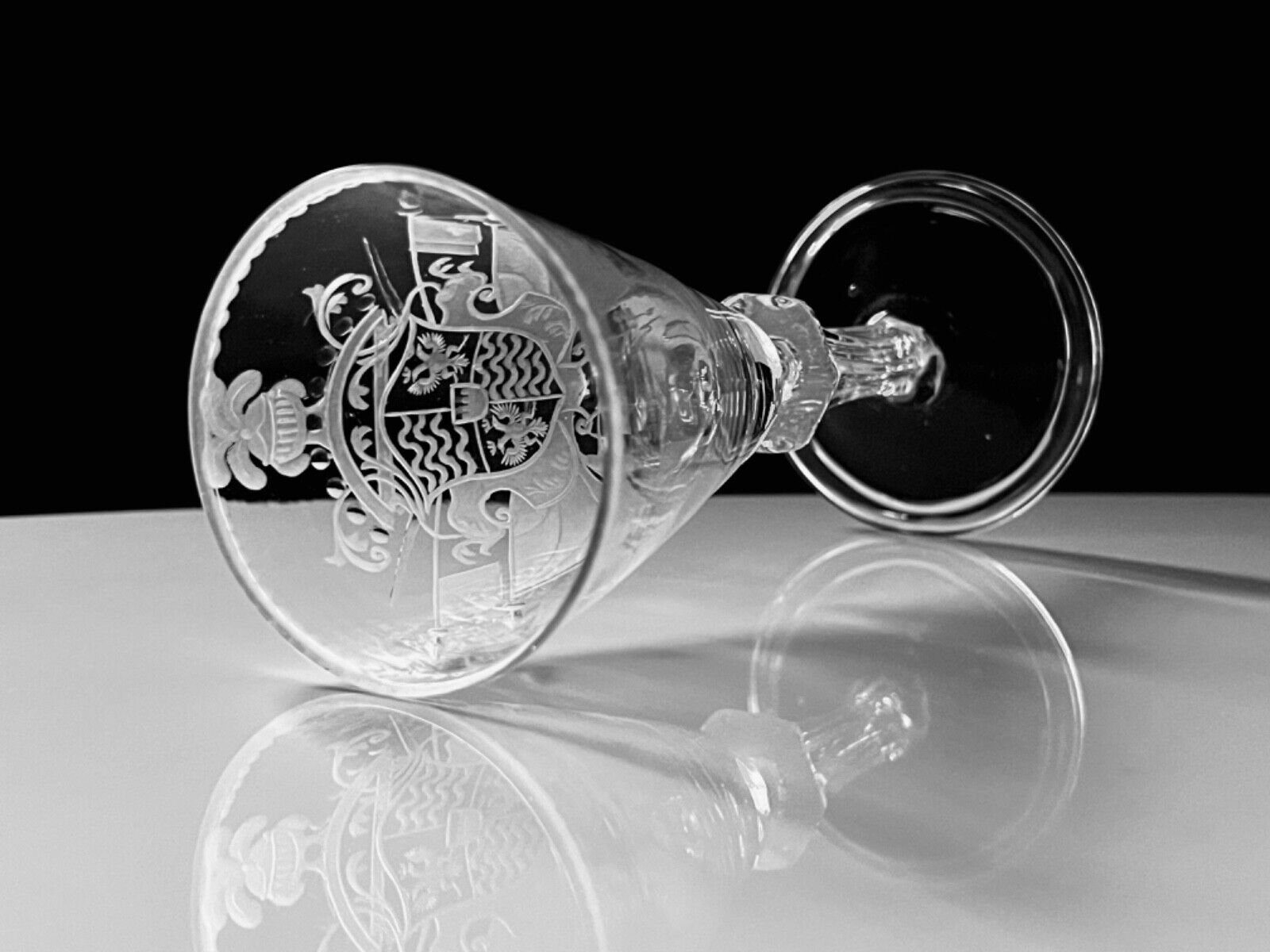 Antique Collectible Engraved Glass Goblet with Coat of Arms 18th Century