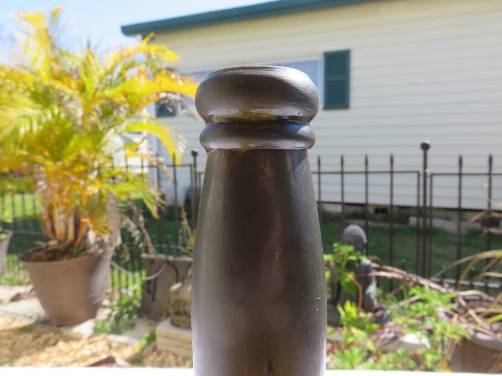 1800’s Dark Olive Green, 3 Seam, Applied Lip, 1.5” deep Bottom, 11.75” Bottle
