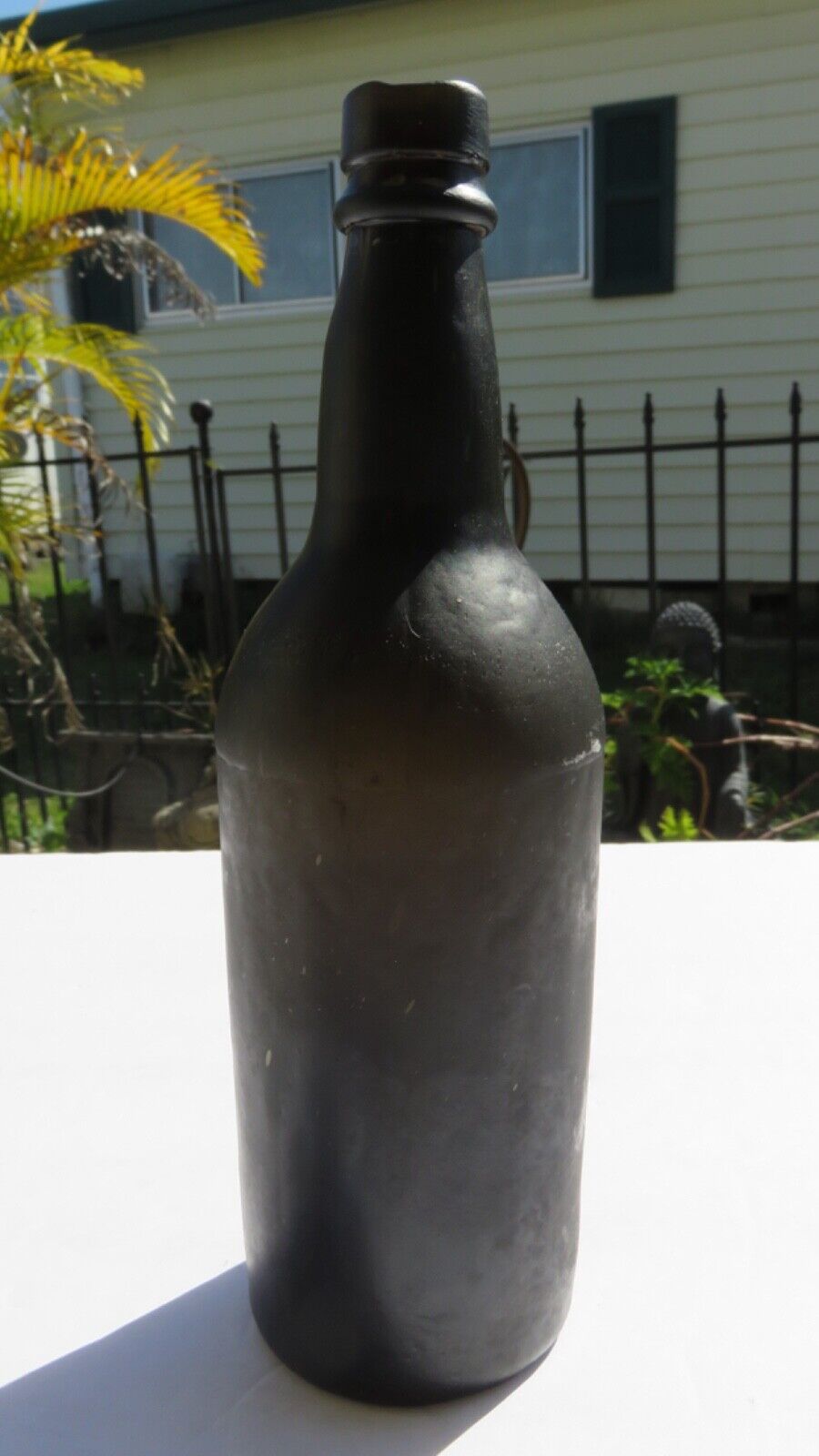1800’s Opaque Amber Green CGW& 3 Seam Applied Lip Whiskey Bottle