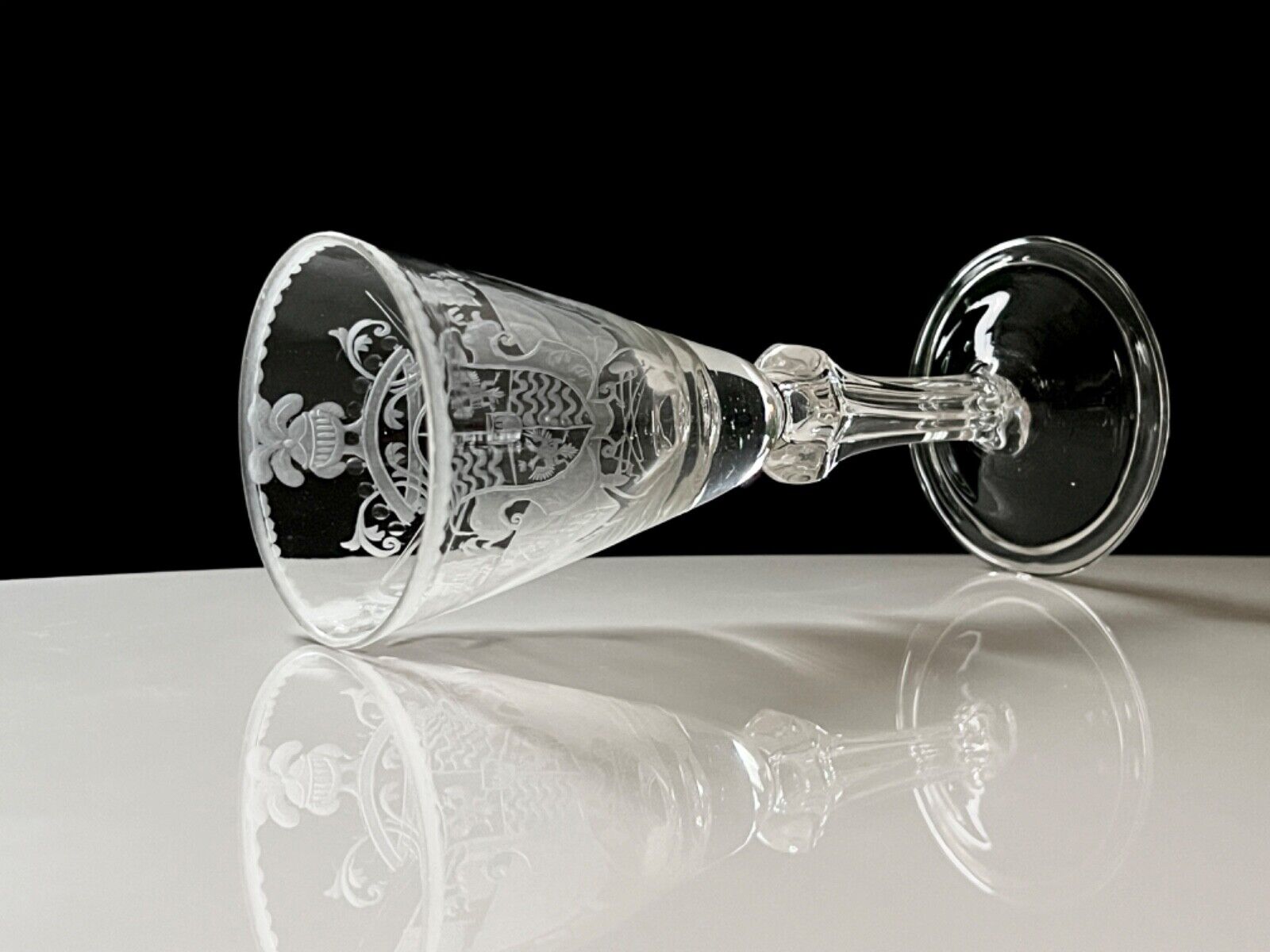 Antique Collectible Engraved Glass Goblet with Coat of Arms 18th Century