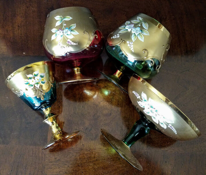 MOSER Early 1900's Glassware Objects 4, 1 Compote, 1 Sherry Cordial, 2 Brandy's!