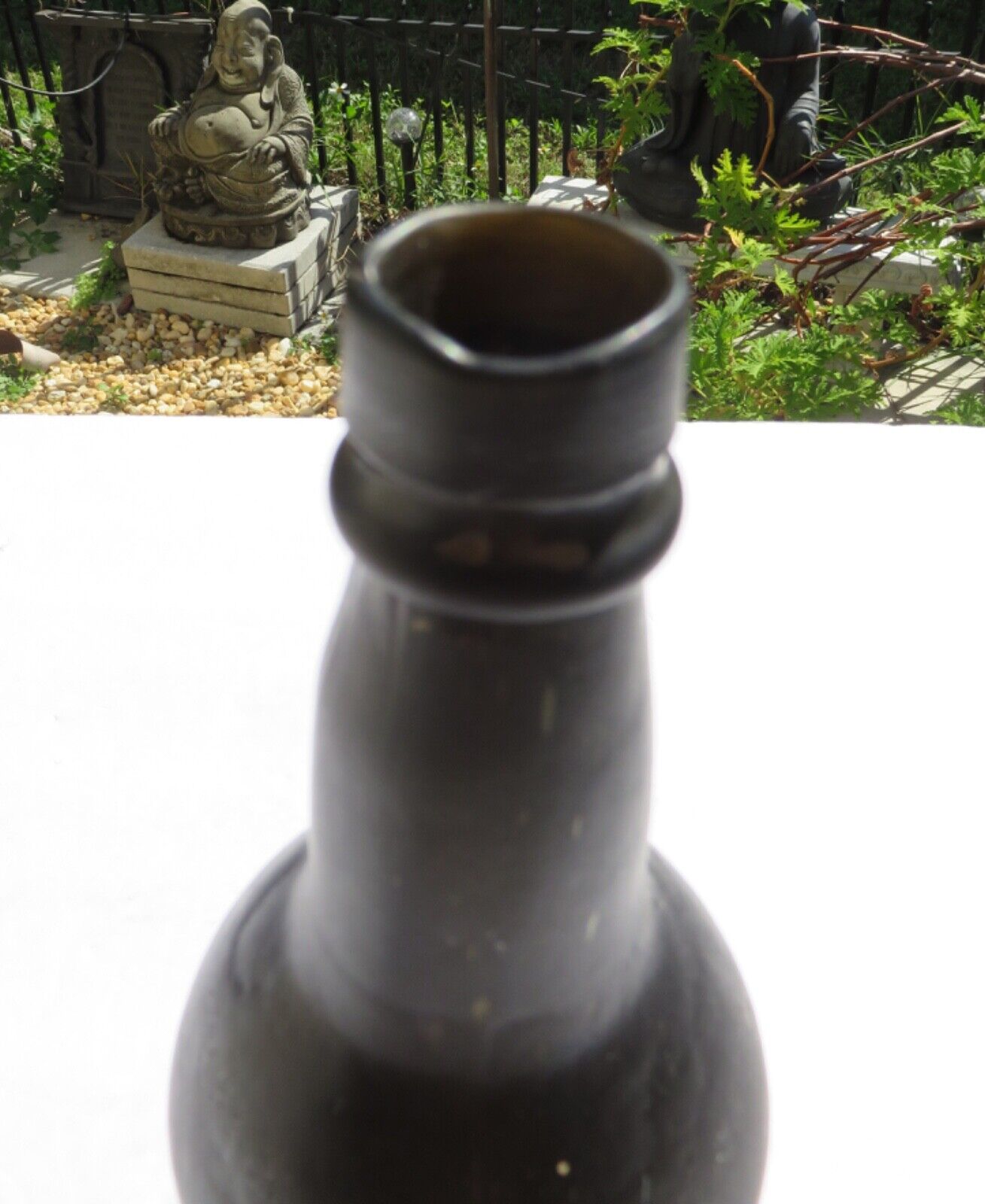 1800’s Opaque Amber Green CGW& 3 Seam Applied Lip Whiskey Bottle