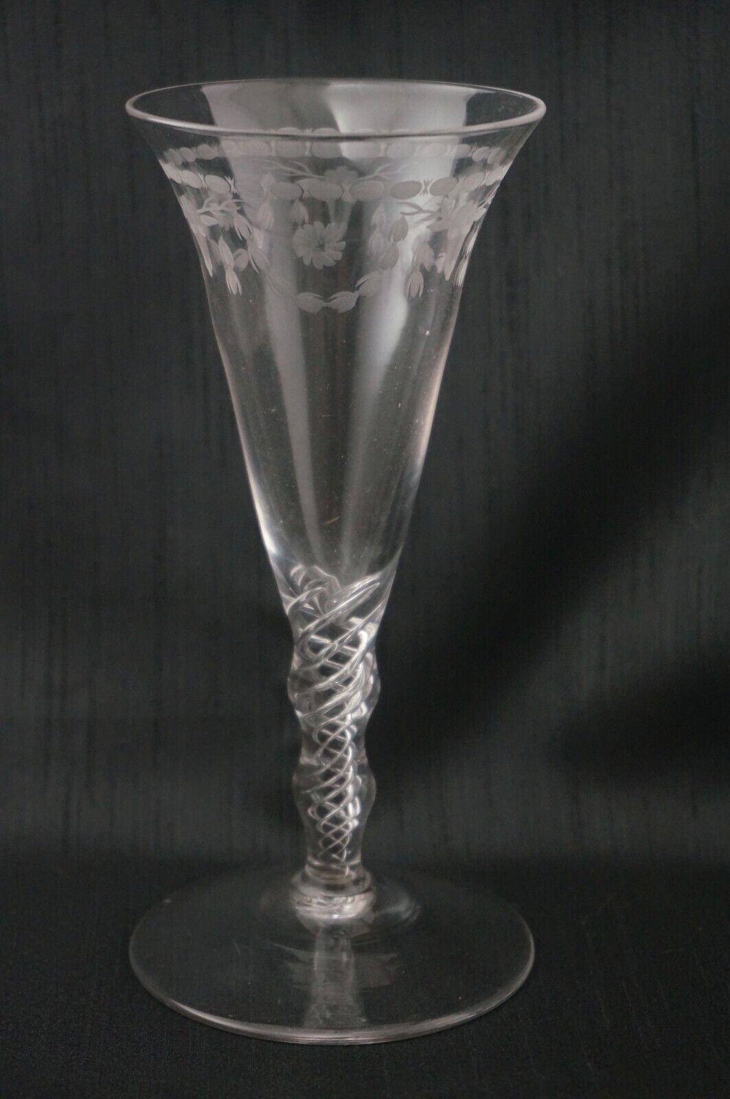 Georgian AIR TWIST STEM WINE GLASSES - Beautifully Engraved - Set of 2 - 7 1/2"