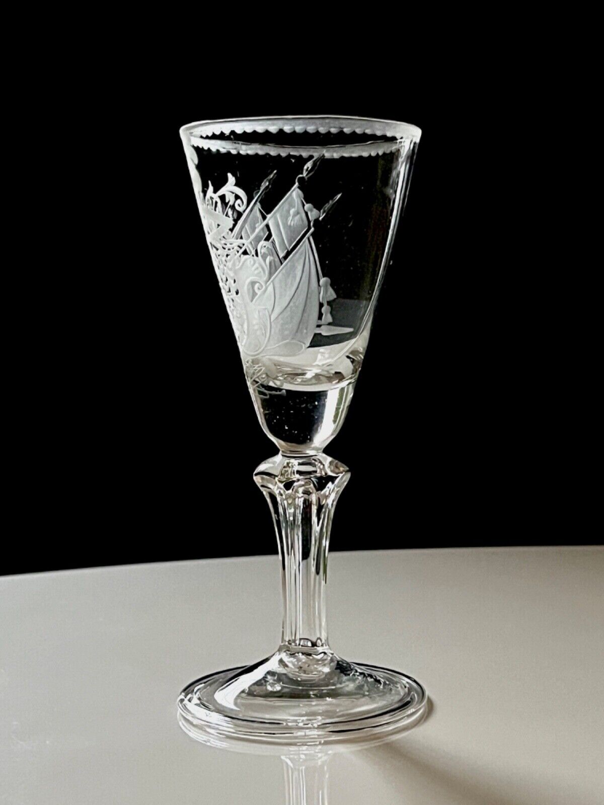 Antique Collectible Engraved Glass Goblet with Coat of Arms 18th Century