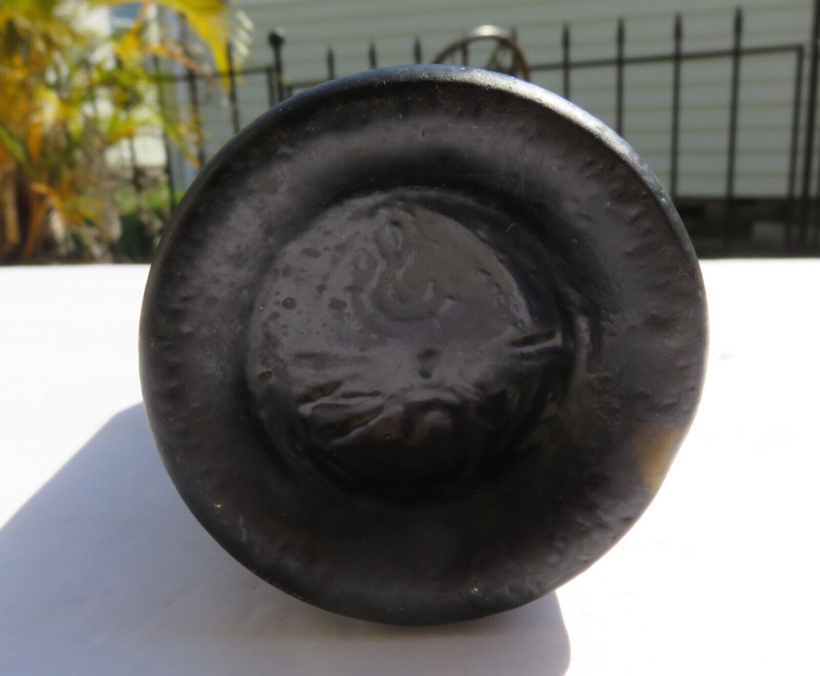 1800’s Opaque Amber Green CGW& 3 Seam Applied Lip Whiskey Bottle