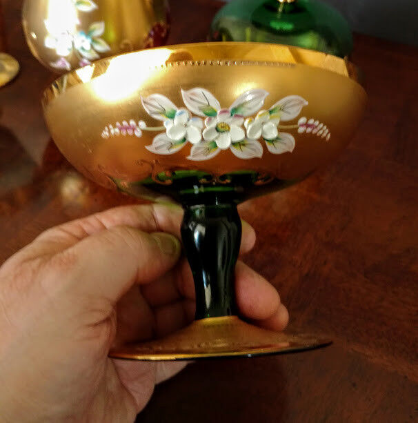 MOSER Early 1900's Glassware Objects 4, 1 Compote, 1 Sherry Cordial, 2 Brandy's!