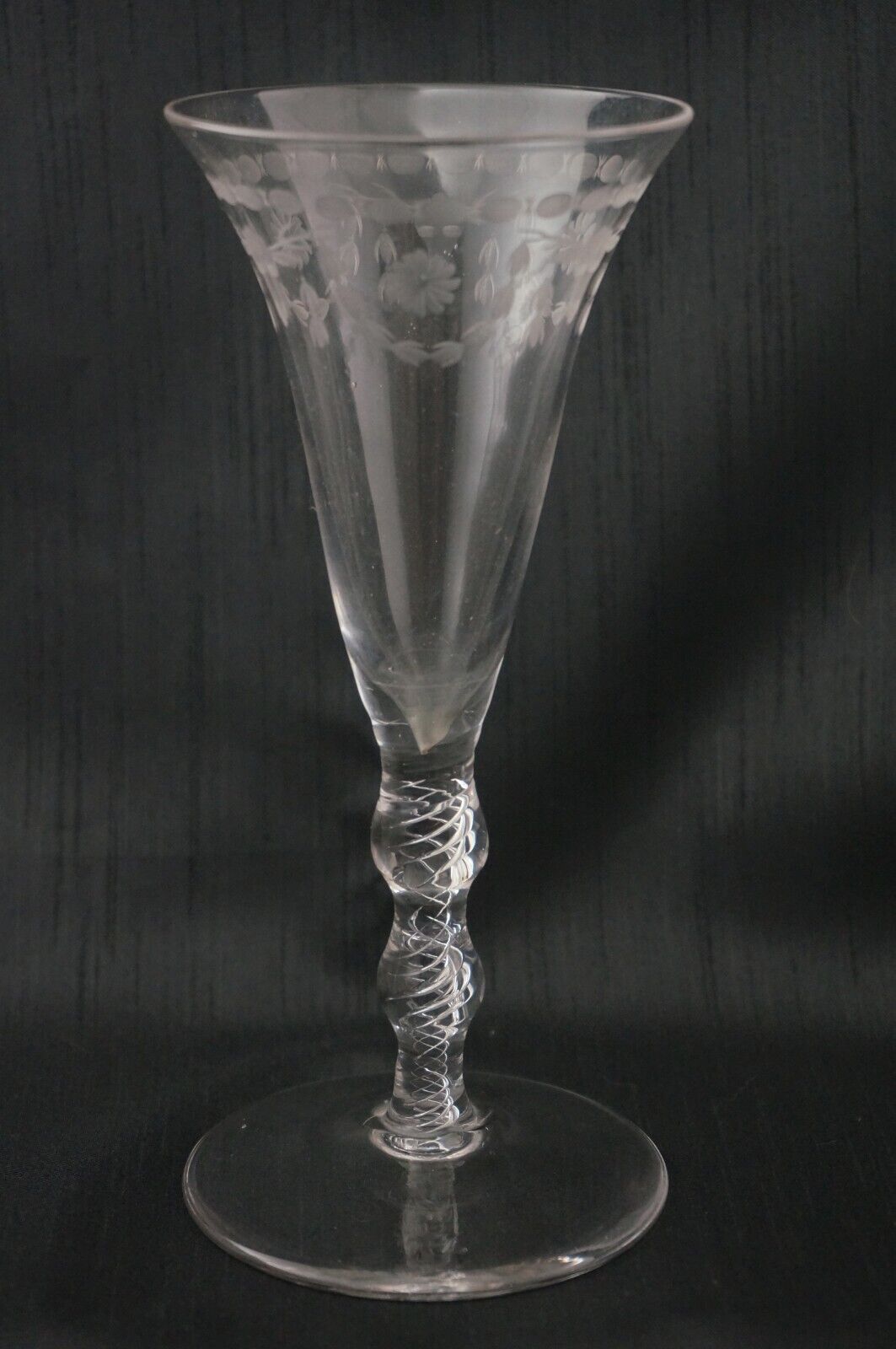 Georgian AIR TWIST STEM WINE GLASSES - Beautifully Engraved - Set of 2 - 7 1/2"
