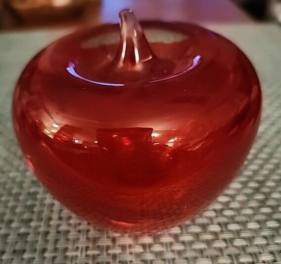 Vintage Blenko Hand Blown Art Glass Red Apple Paperweight 