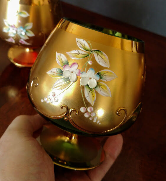 MOSER Early 1900's Glassware Objects 4, 1 Compote, 1 Sherry Cordial, 2 Brandy's!