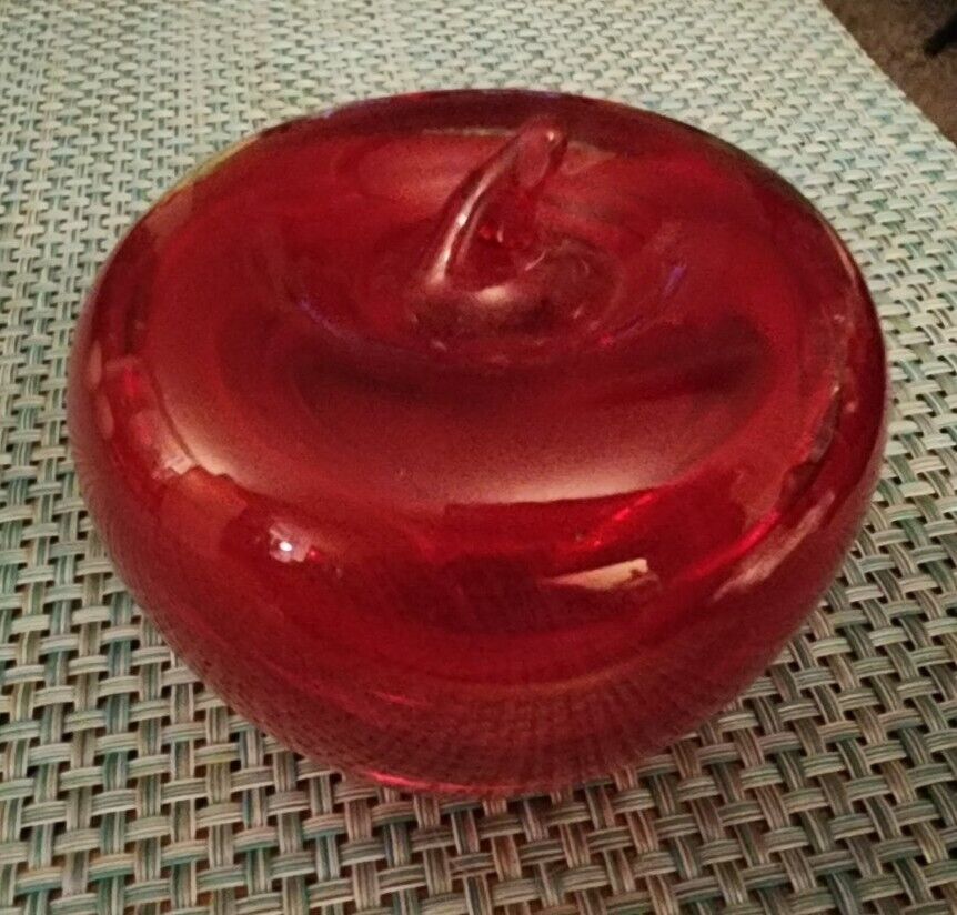 Vintage Blenko Hand Blown Art Glass Red Apple Paperweight 
