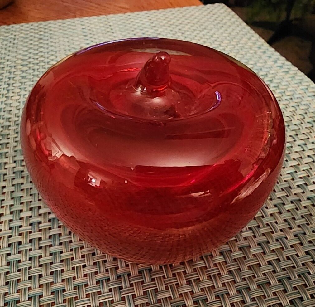 Vintage Blenko Hand Blown Art Glass Red Apple Paperweight 