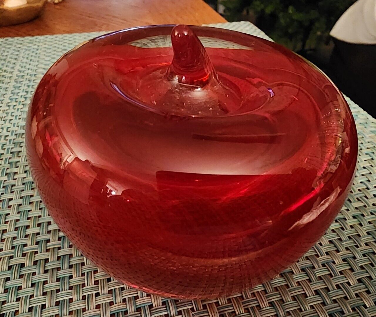 Vintage Blenko Hand Blown Art Glass Red Apple Paperweight 