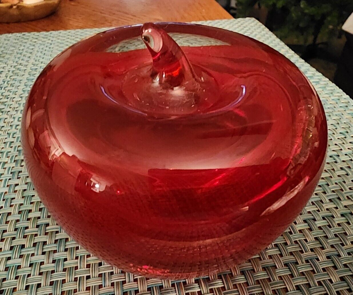 Vintage Blenko Hand Blown Art Glass Red Apple Paperweight 