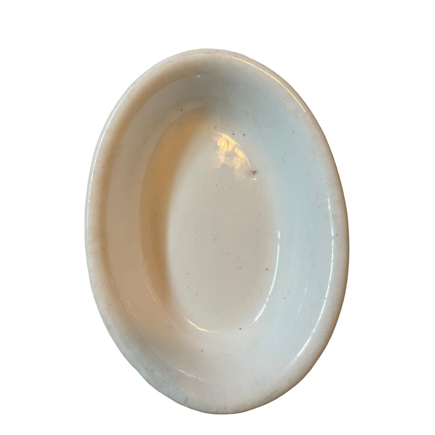 Antique Late 1800s White Ironstone 5" Oval Soap Dish Bell Pottery Findlay Ohio