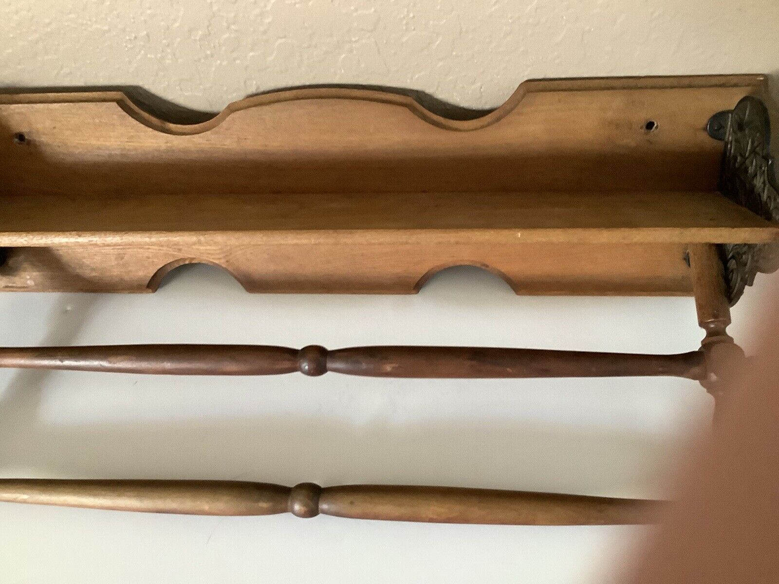 Pine Shelf with Ironwork and Adjustable Towel Rails~Circa 1800~S.B. Van Duzee Co
