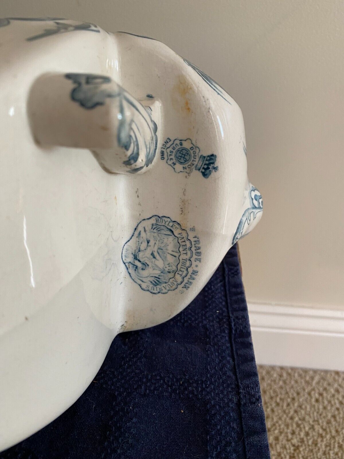 DOULTON BURSLEM 2 Piece English Pottery ROYLES PATENT TOILET AQUARIUS RARE 1800s